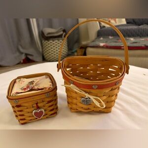 Pair Longaberger Sweetheart Red Love Notes & Sweetest Gift Basket missing parts